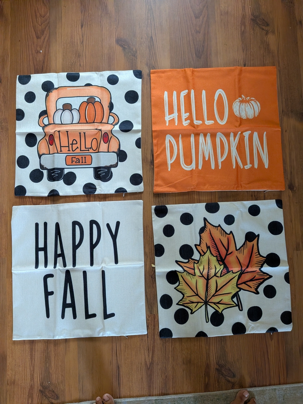 New Set Of 4 Fall Decorative Throw Pillow Covers Set - Orange, White, Black